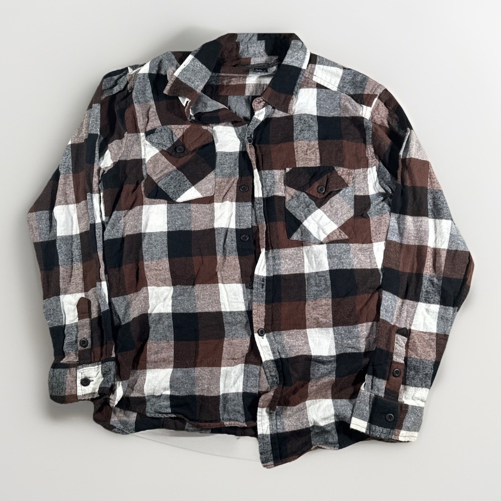 Hawks Bay Mens Flannel Shirt Size XL Grey Brown Plaid Long Sleeve Button Up